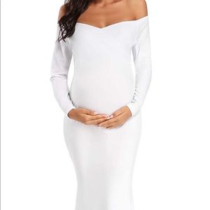Off the Shoulder white cross front maternity gown